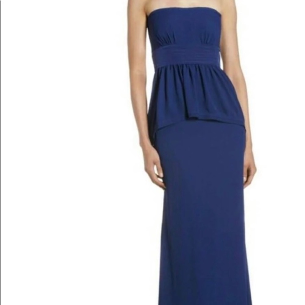 BCBG MaxAzria Ruella Strapless Peplum Navy Gown - US 2